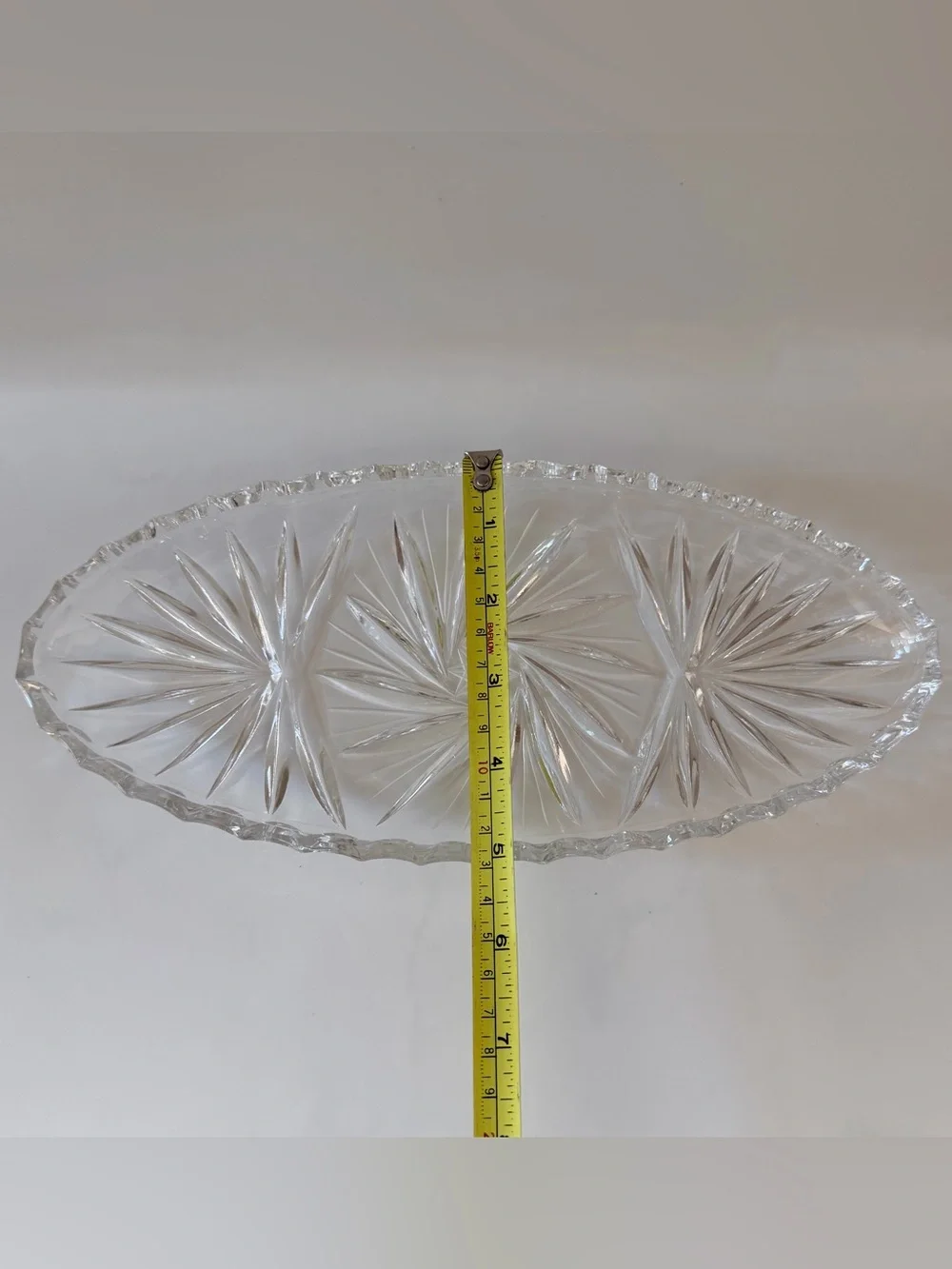 Vintage Clear Pressed Glass Starburst Pinwheel Oval Relish Dish Serving Tray